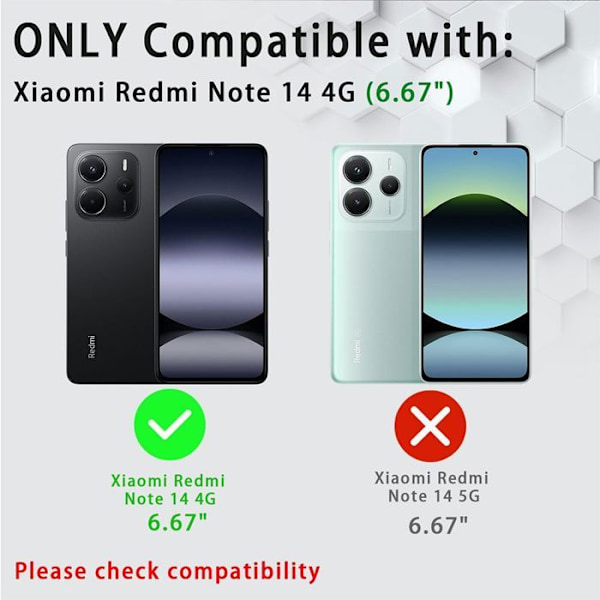 Coque + 2 Glasklare Glas til Xiaomi Redmi Note 14 4G (ikke til 5G) Stødabsorberende med Kamera Beskyttelse - Sort Svart