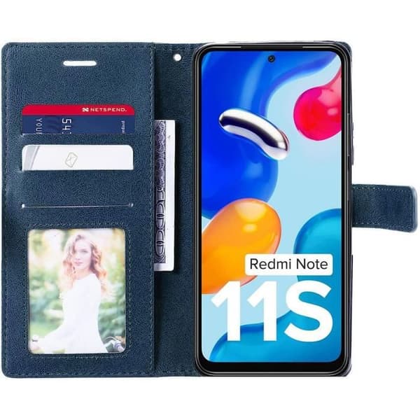 Skyddsskal - E.F.CONNECTION - För Xiaomi Redmi Note 11S - Mörkblå - 2 Härdade Glas marinblå