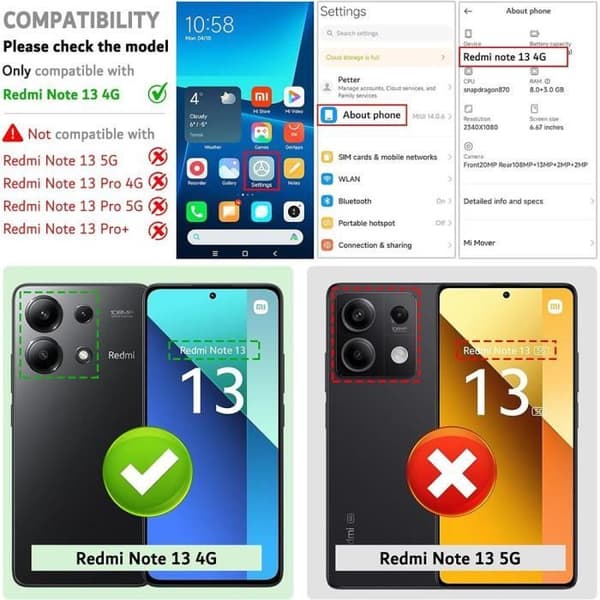 Skyddsskal för Xiaomi Redmi Note 13 4G - Stötsäkert silikon - Svart - Elegant Svart