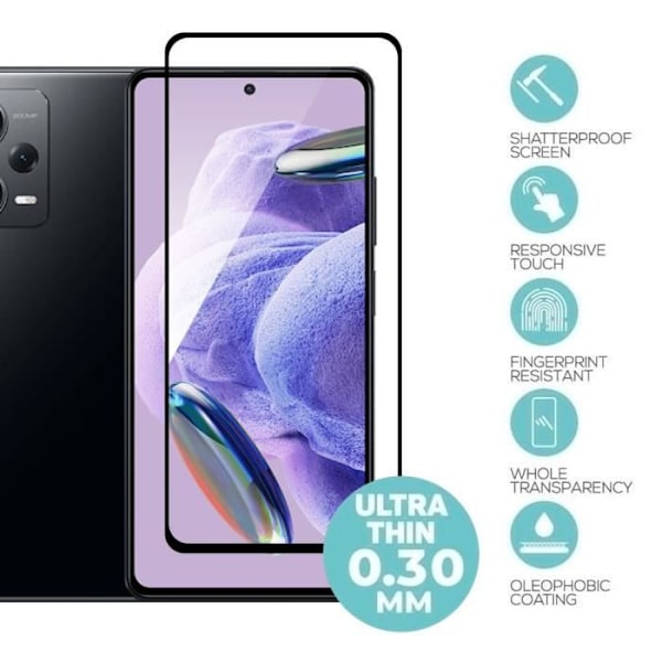 Set med 4 helhärdade glasögon för Xiaomi Redmi Note 12 Pro+ 5G 9H skyddsglas Transparent med svart kant