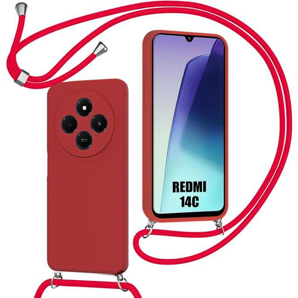 Coque til Xiaomi Redmi 14C, Beskyttelse i flydende silikone med strop - Rød Röd