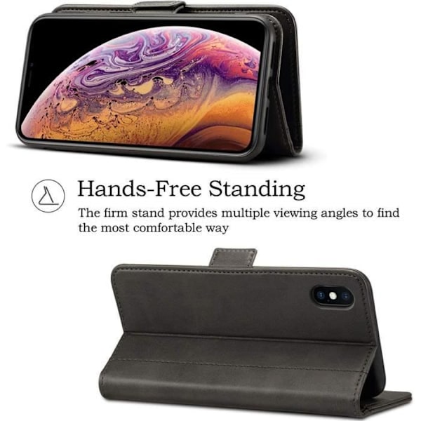 Flip-etui + hærdet glas til iPhone XS Max (6,5"), Premium 360° fuld beskyttelse - sort Svart