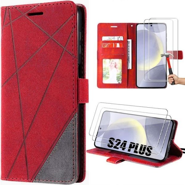 Coque - Samsung - Galaxy S24 Plus - Elegant Läder Effekt - Röd - 2 Härdat Glas Röd