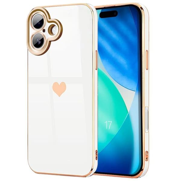 Skyddslock - E.F.Connection - för iPhone 17 - Silikon med hjärt-mönster Stötsäker Rep-skydd Vit Vit