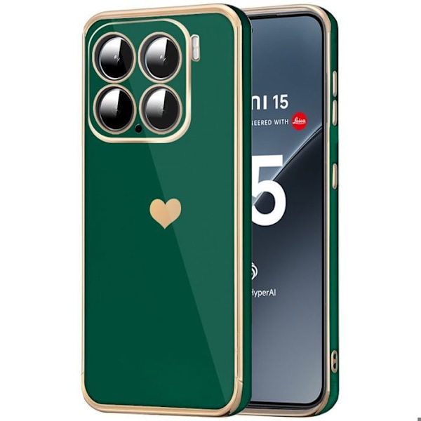 Cover til Xiaomi 15 - Hjerte Design Anti-Rids Blød TPU Grøn Nat Nattgrönt