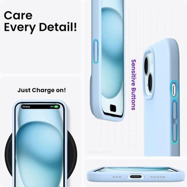 Fodral med 2 härdade glasögon för iPhone 15 Plus - Tunt Matt TPU Skyddsfodral Himmelsblå