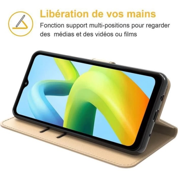 Fodral för Redmi A1+/A2+ (A1 Plus/A2 Plus) 360 graders skydd Anti-Shock Anti-Scratch Lädereffekt - Guld gyllene