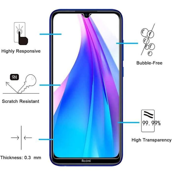 Härdat glas skyddsfilm för Redmi Note 8T - E.F. CONNECTION - Set med 3 - Hög motståndskraftig anti-skrapa Transparent