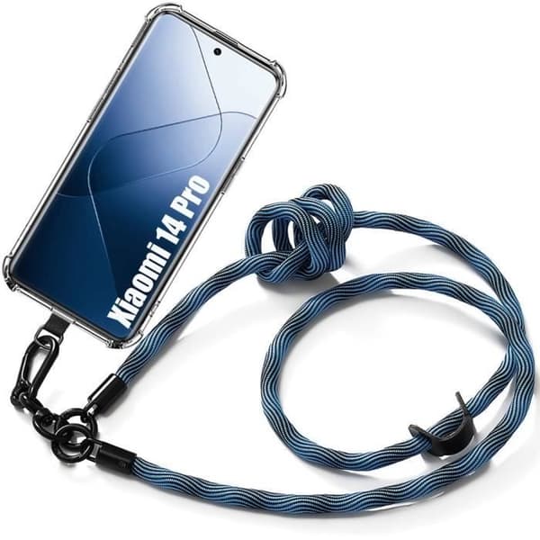 Coque - Xiaomi - 14 Pro - Transparent - Stötabsorberande - Avtagbar rem Blå Blå