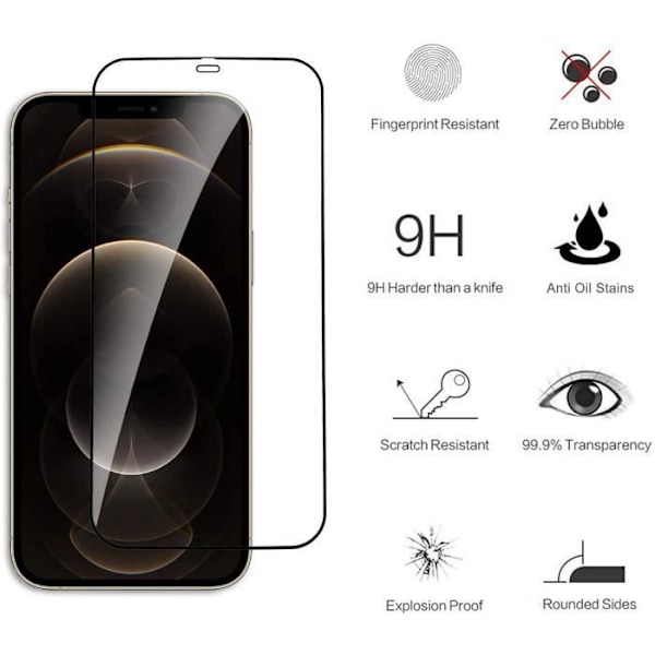 E.F.Connection [4 styk] Fuldt hærdet glas til iPhone 13 (6,1") Transparent med svart kant