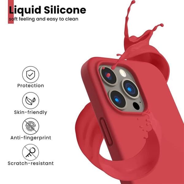Coque - Silikon - för iPhone 15 Pro Max - Röd - Halkfri - 2 Härdat Glas Ingår Röd