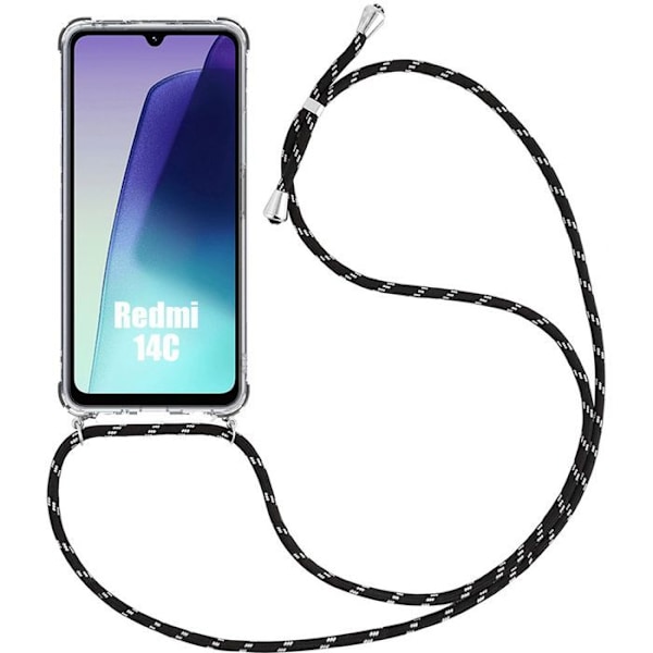 Coque til Xiaomi Redmi 14C, Forstærket Beskyttelse med Sort Snor - E.F.Connection Transparent