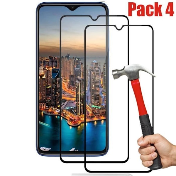Filmskærm - E.F.CONNECTION - til Redmi 8A - Pakke med 4 - Hærdet glas - Høj styrke Transparent med svart kant