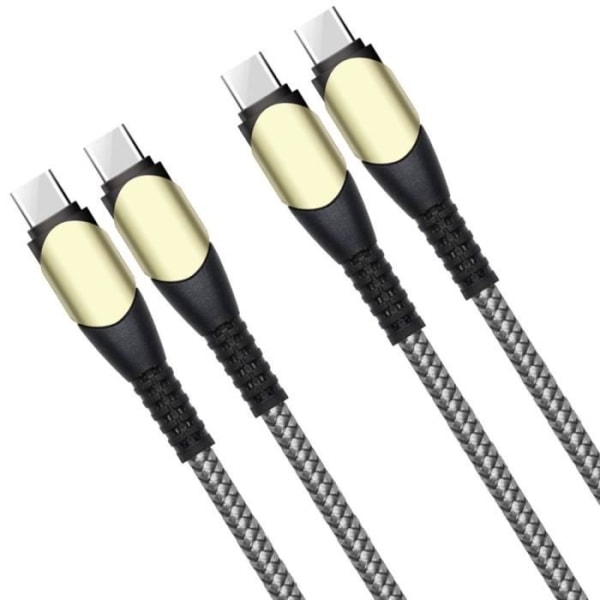 2x 60W snabb USB-C-kabel för iPhone 15 Pro Max - 15 Pro - 15 - 15 Plus - Gråförstärkt nylon 1M