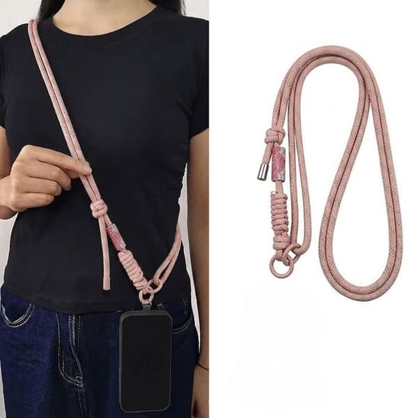 Universell Telefonrem med Antikollaps Patch för Handsfree - Rosa Ros