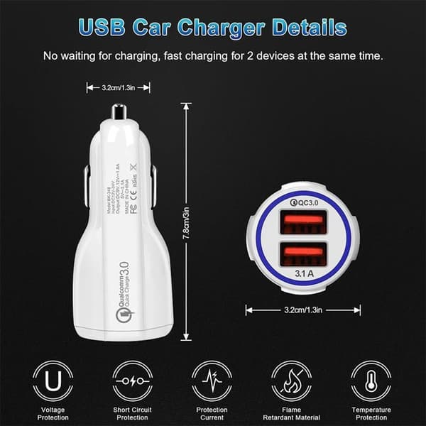 Snabbladdare för bil med dubbel USB 5v-24w - Vit - E.F.Connection® Vit