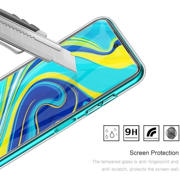 Etui - MASSILIA TECH - Redmi Note 9 - Ultraslank silikonegel - Gennemsigtig - 2 hærdet glasfilm