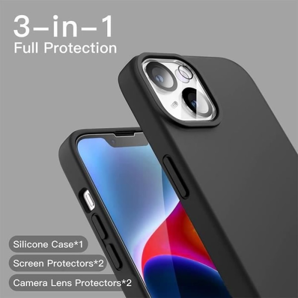 Cover til iPhone 14 Plus (6,7") TPU sort + 3 hærdede briller og 2 linsebriller bagved