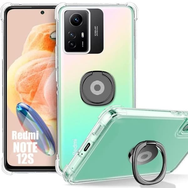 Coque - E.F.CONNECTION - För Xiaomi Redmi Note 12S - Transparent Silikon - Stöttålig - Svart Ringstöd Transparent