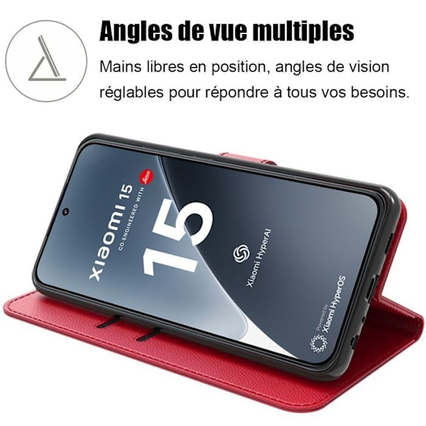 Coque til Xiaomi 15, Beskyttelse med klap Anti-ridser Stødabsorberende Syntetisk læder Rød Röd