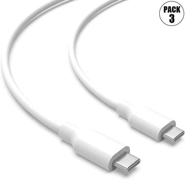 USB-C till USB-C E.F.CONNECTION-kabel för Google Pixel 7/7 Pro/6/6 Pro/6A+/6A - Vit 1M - Paket med 3 Vit