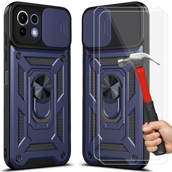 Skyddshölje - E.F.CONNECTION - För Xiaomi 11 Lite 5G NE - Hårt - Härdat glas - Militär - Marinblå marinblå