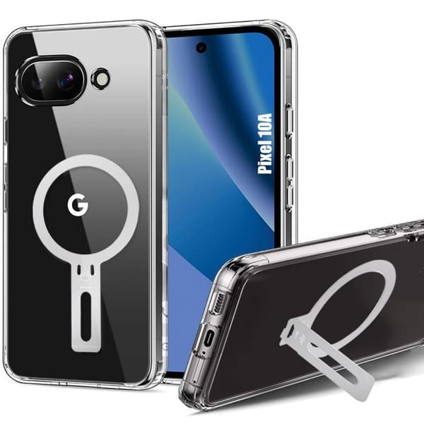 Skyddsfodral för Google Pixel 10a, Stötsäker Silikon med Justerbart Stöd Silver Transparent