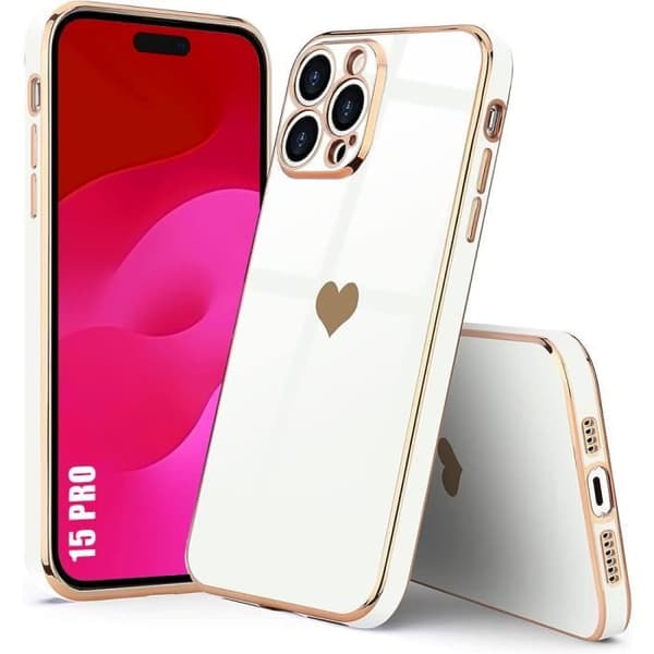 Siliconfodral - Lyx - för iPhone 15 Pro - Stötsäker - Hjärtmönster - Skärmförsvar Vit