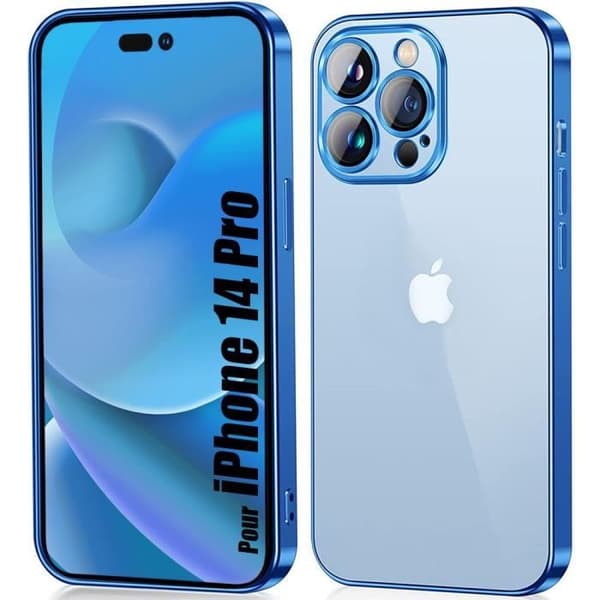 Coque - E.F.CONNECTION - för iPhone 14 Pro - Silikon TPU - Transparent - Blå kant Blå