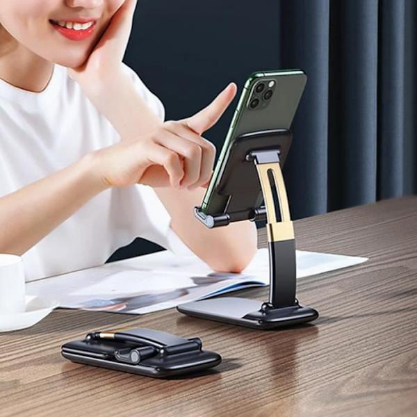 Telefon-/tabletholder, Justerbar Mobiltelefon Skrivebordsholder Foldbar Dock Stand Bordholder til iPhone 12/11 Pro/X