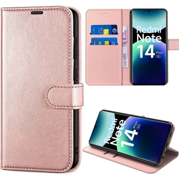 Coque - E.F.CONNECTION - För Xiaomi Redmi Note 14 Pro Plus 5G - Syntetisk läder - Rosa - Stötsäker och repfri Rosa