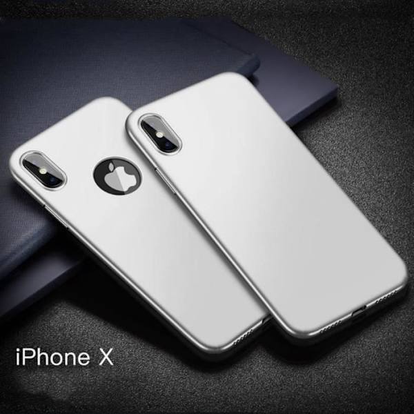 iPhone X-fodral (5,8') Skärm i härdat glas Stötsäkert skal Silikon Ultra Slim Gel-fodral - matt silverfinish Silver