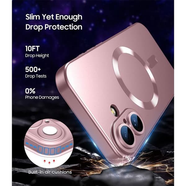 Skyddande Skal - E.F.Connection - för iPhone 17 Pro Max - Rosa Magnetring - 2 Härdat Glas Rosa