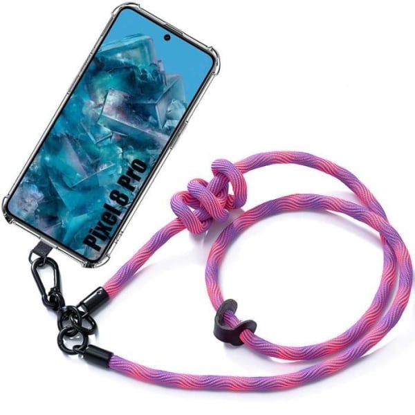 Lanyard-etui til Google Pixel 8 Pro, stødsikker beskyttelse, forstærkede hjørner med robust lanyard Pink