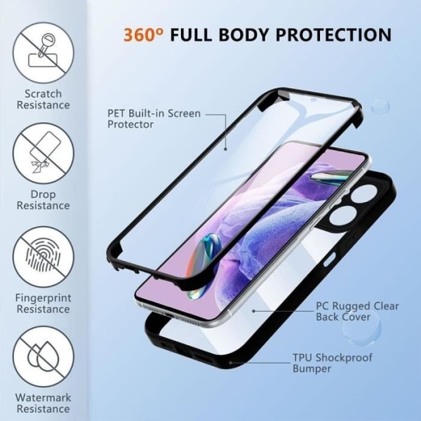 "Skal - Xiaomi - Redmi 12 5G - Heltäckande Skydd - Dubbel Sidan - Svart" Svart