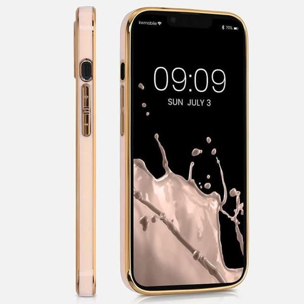 Skyddshölje - E.F.CONNECTION - iPhone 12 Pro Max - Mjuk - Guldkanter - 2 Härdat glas Rosa