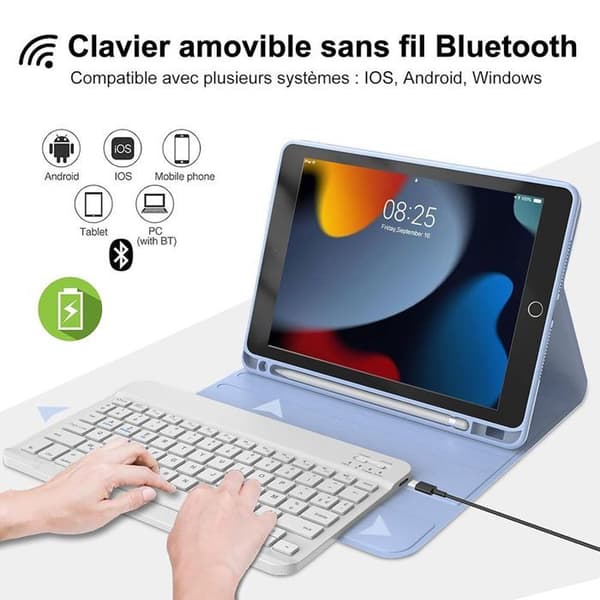 Tangentbordsfodral - E.F.CONNECTION - för iPad 10,2" (7/8/9:e generationen) PU-läder Lavendel - Bluetooth-tangentbord