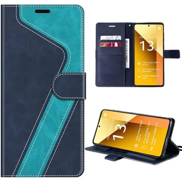 Coque - E.F.CONNECTION - för Xiaomi Redmi Note 13 5G - Anti-Ripsskydd - Läderlook - Blå Blå