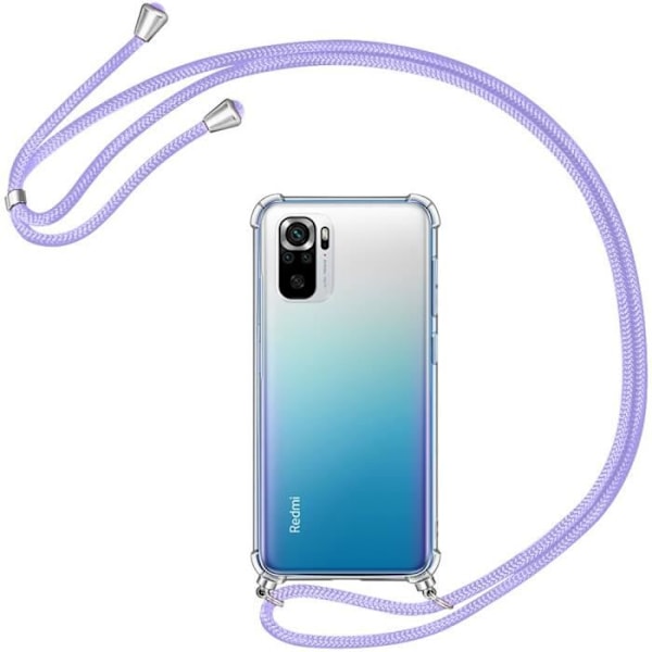 Fodral för Redmi Note 10S (6,43") Tunt mjukt förstärkt hörn Anti-Scratch TPU + Axelrem Lila Transparent-lila