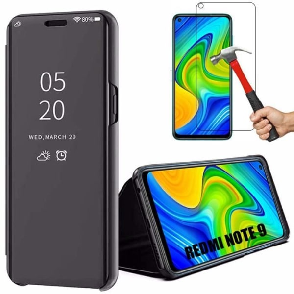 Skyddsfodral för Redmi Note 9 - E.F.CONNECTION - Spegeleffekt - Genomskinligt fönster - Svart svart