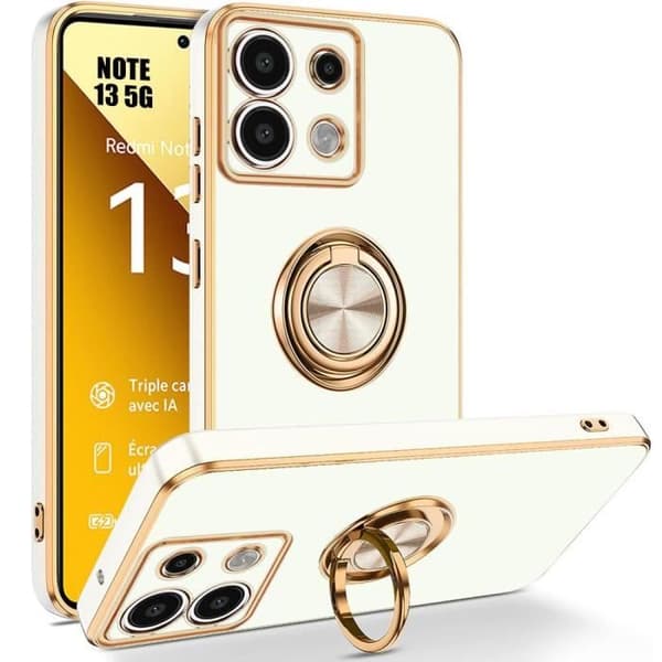Skyddshölje för Xiaomi Redmi Note 13 5G - Stötsäker - Silikon - 360° roterande ring Vit