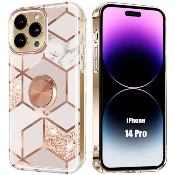 Skyddande Skal - E.F.CONNECTION - för iPhone 14 Pro - Silikon - Rosett Marmor - Stödring Rosa