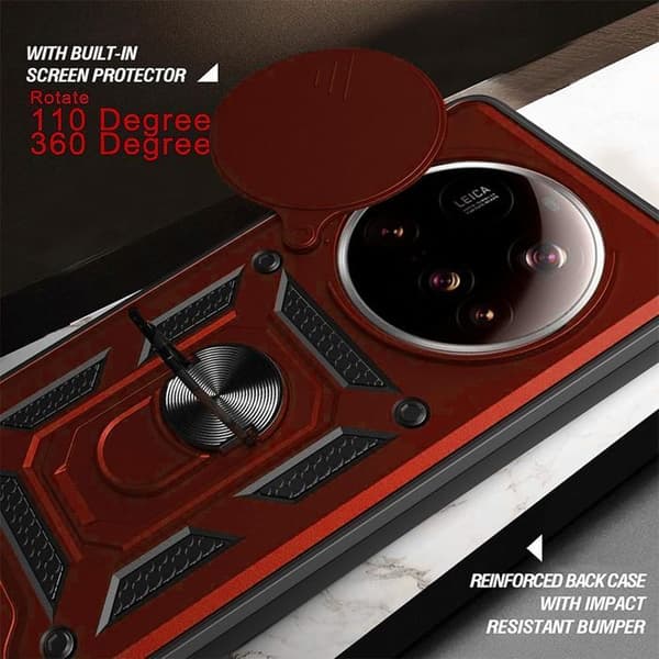 Skyddsskal - E.F.CONNECTION - för Xiaomi 15 Ultra - Hårdtålig Stötsäker - Ringställ - Objektivskydd Röd