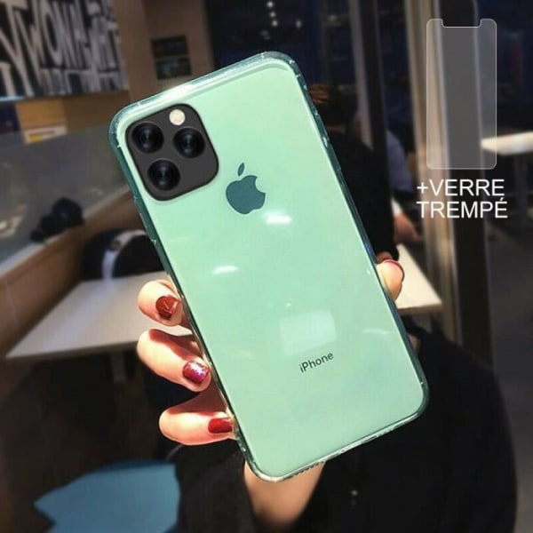 Silikone cover til iPhone 13 Klart og 2 hærdet glas skærmbeskyttelse Grøn E.F. Connection