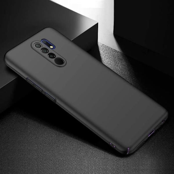 Xiaomi Redmi 9 etui + hærdet glas skærmbeskytter, sort meget tyndt beskyttelsescover Hard Cover Cover Cover til Xiaomi