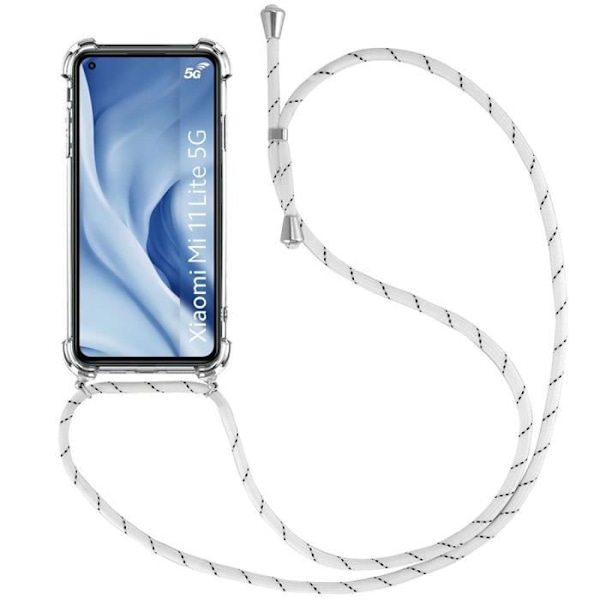 Mjukt skyddsfodral för Xiaomi Mi 11 Lite med förstärkt hörn och vit halsbandssladd Transparent-Vit