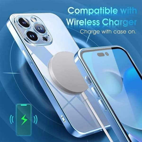 Coque - E.F.CONNECTION - för iPhone 14 Pro - Silikon TPU - Transparent - Blå kant Blå