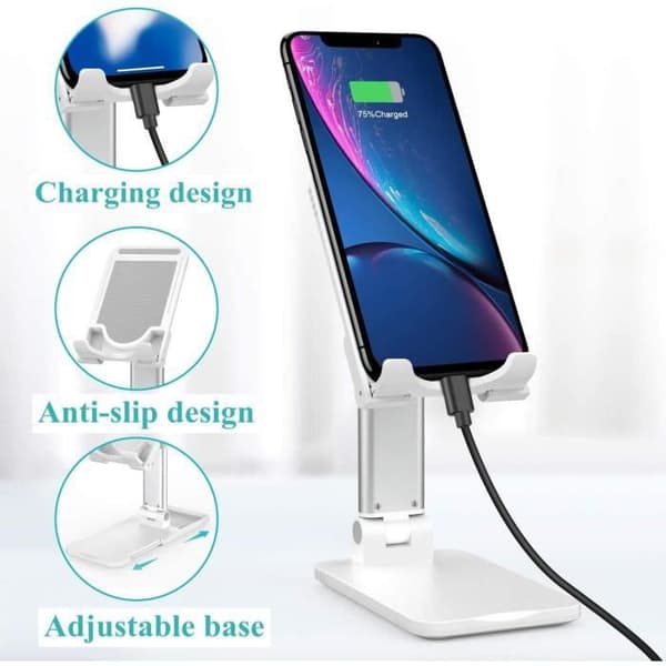 Telefon-/tablet-stöd - 123 - Fällbart - Justerbart - Portabelt - Vitt -