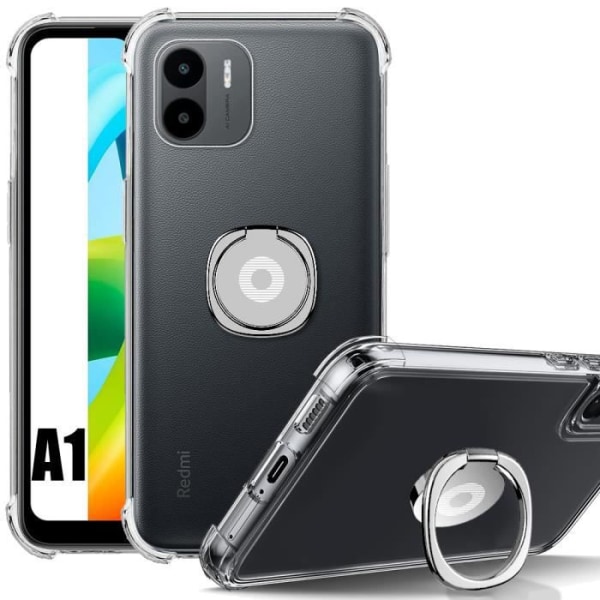 Fodral till Xiaomi Redmi A1 Stötsäkert transparent silikonskydd med silverringhållare transparent-silver