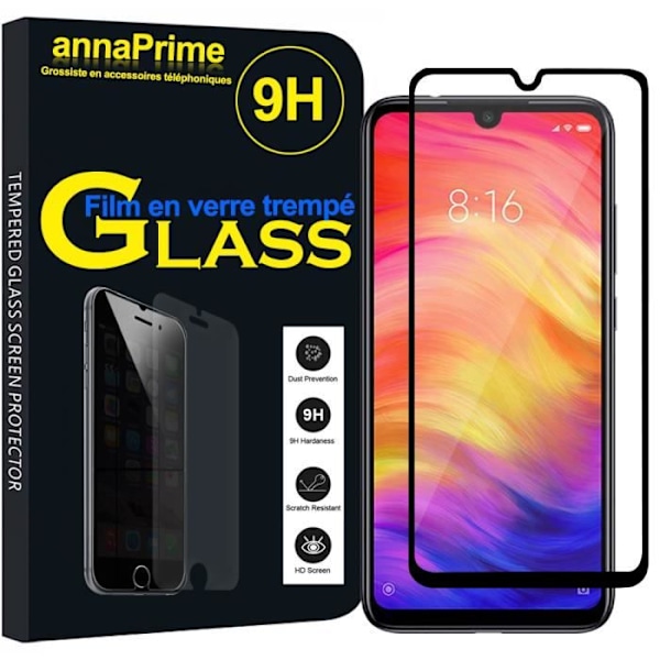 Skärmskydd - VCOMP - Xiaomi Redmi Note 7/7 Pro - Härdat Glas - Svart - 1 Enhet SVART